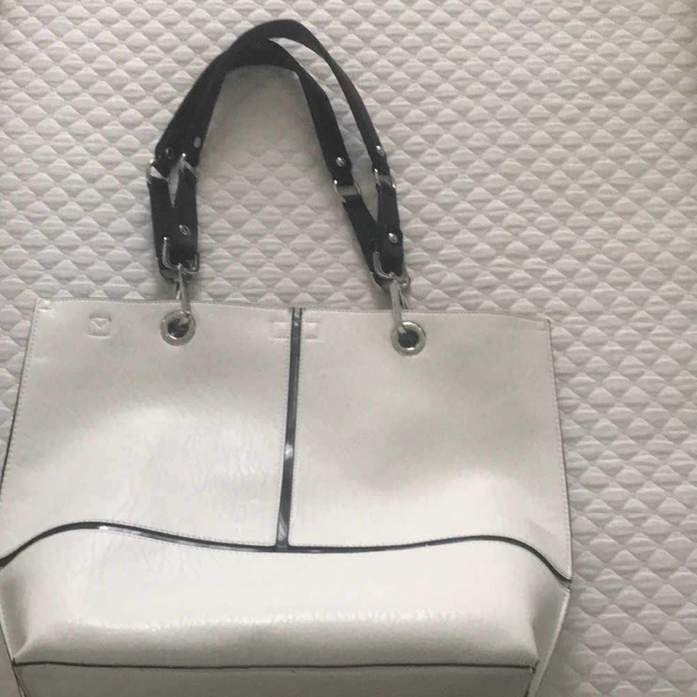 Calvin Klein white shoulder bag with black straps and black pouch